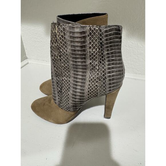 Suede Snakeskin Panel Pointed Toe Stiletto Ankle Boots - Picture 7 of 7